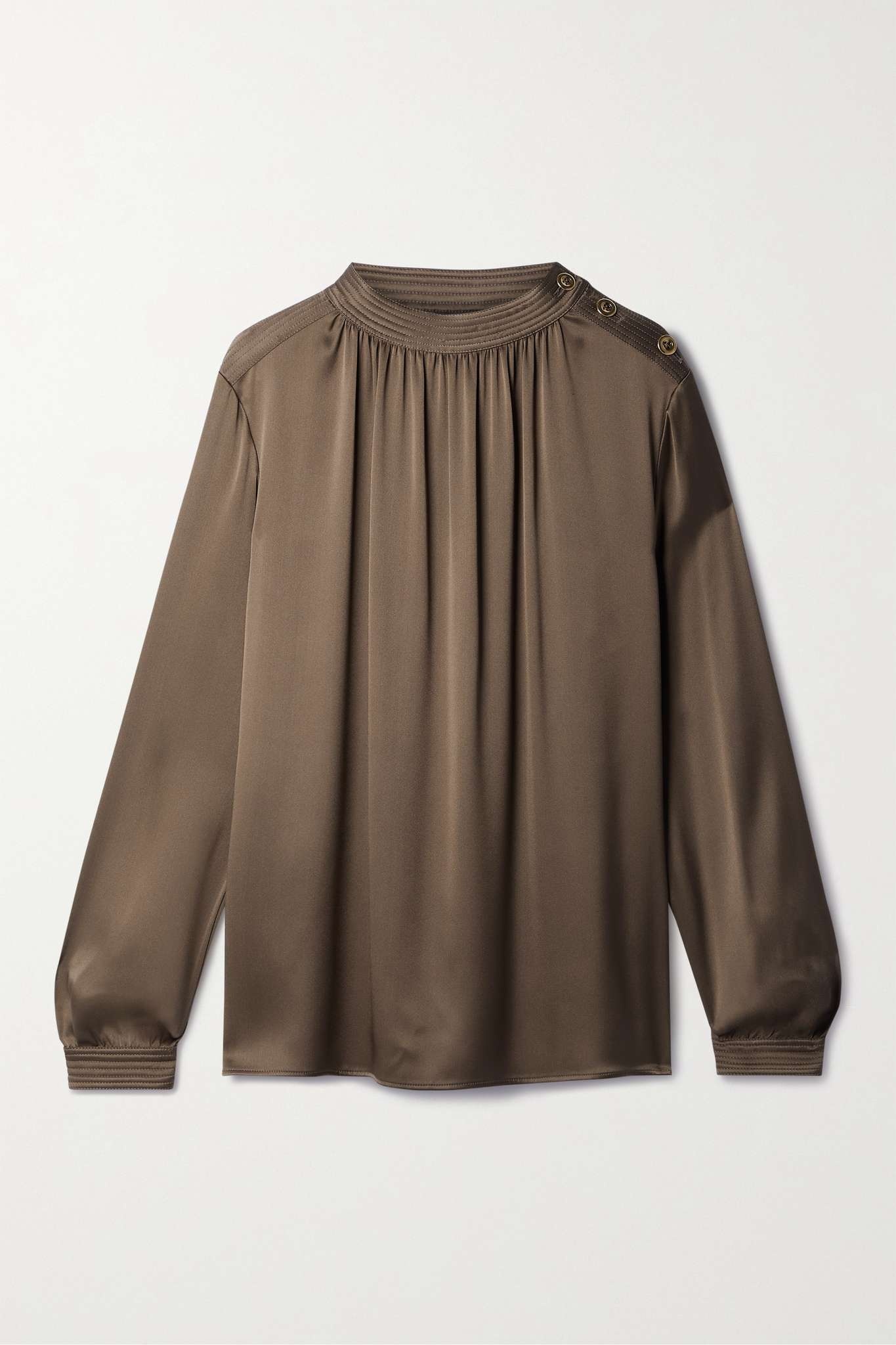 Josephine button-embellished gathered silk-satin blouse - 1