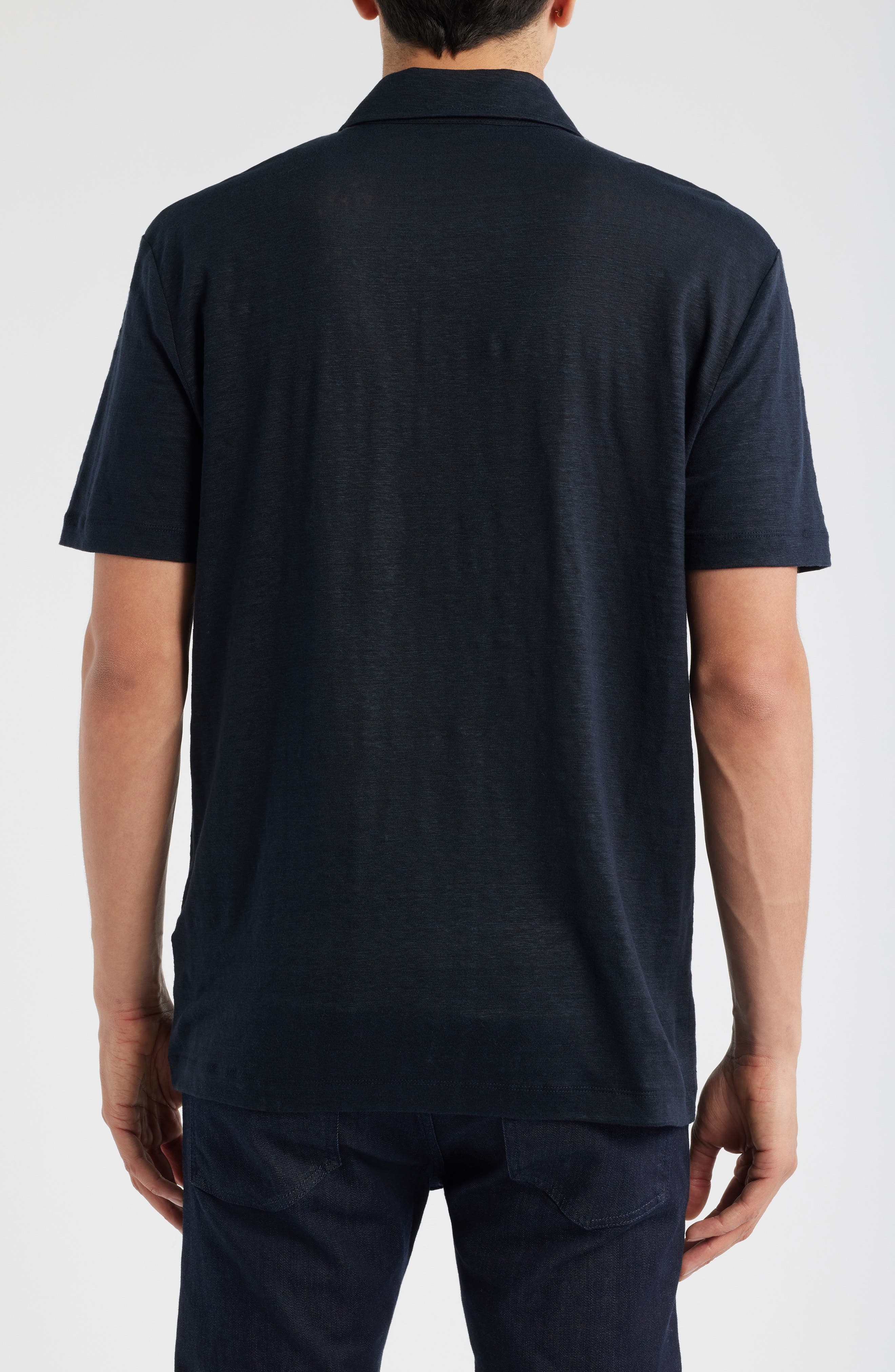 BOSS Parris Linen Polo in Dark Blue at Nordstrom - 2