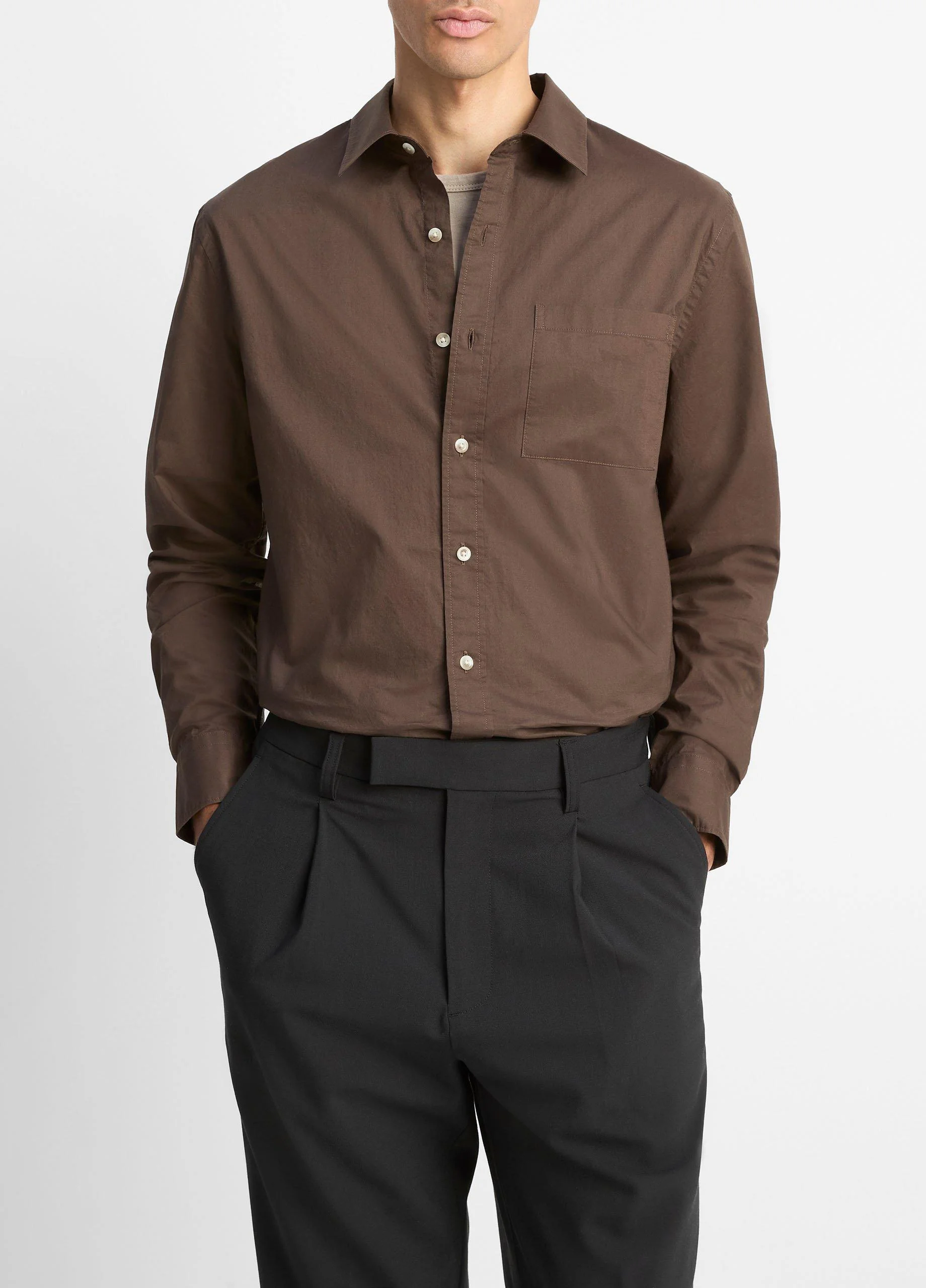 Cotton Poplin Button-Front Shirt - 1