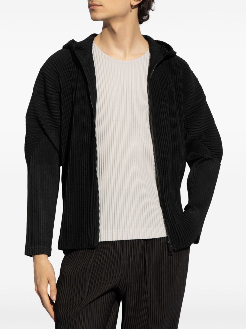 pleated zip-up hoodie - 3