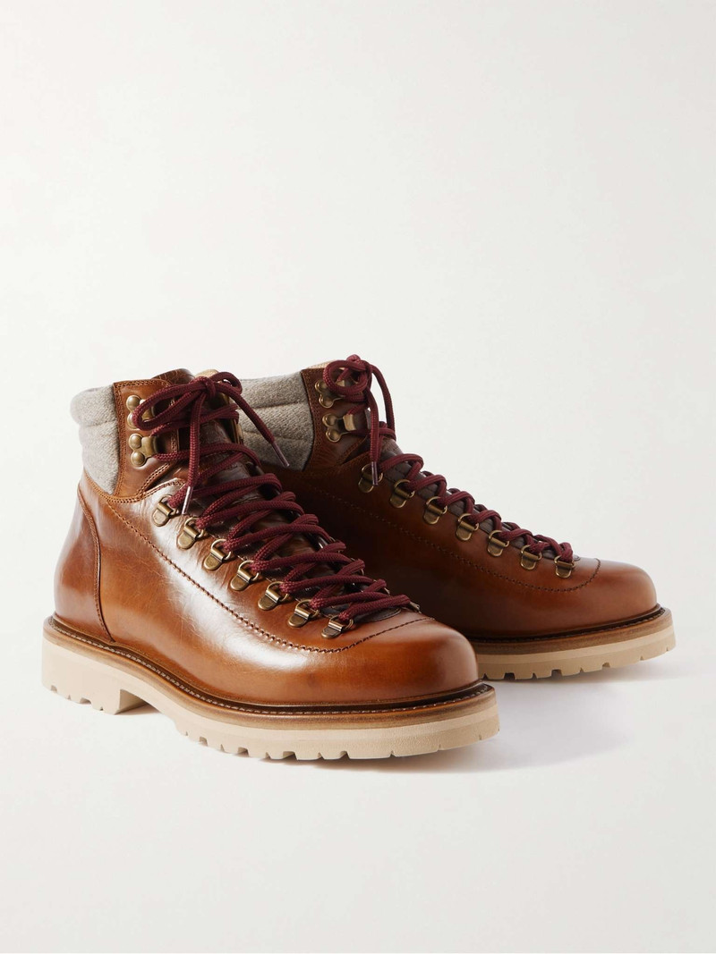Cashmere-Trimmed Leather Hiking Boots 4