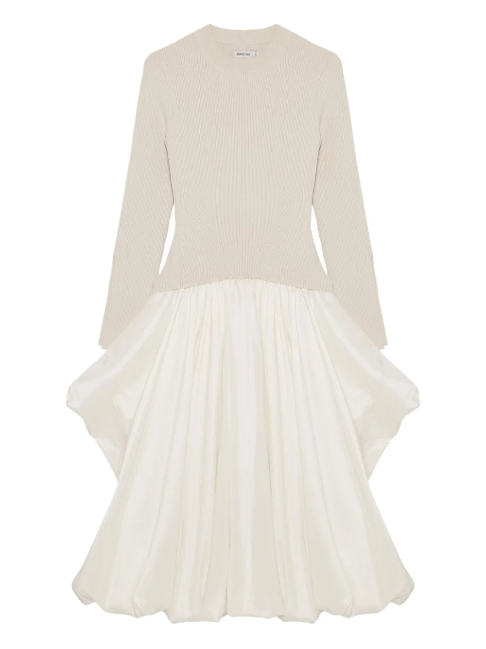 knit-top balloon-skirt midi dress - 1