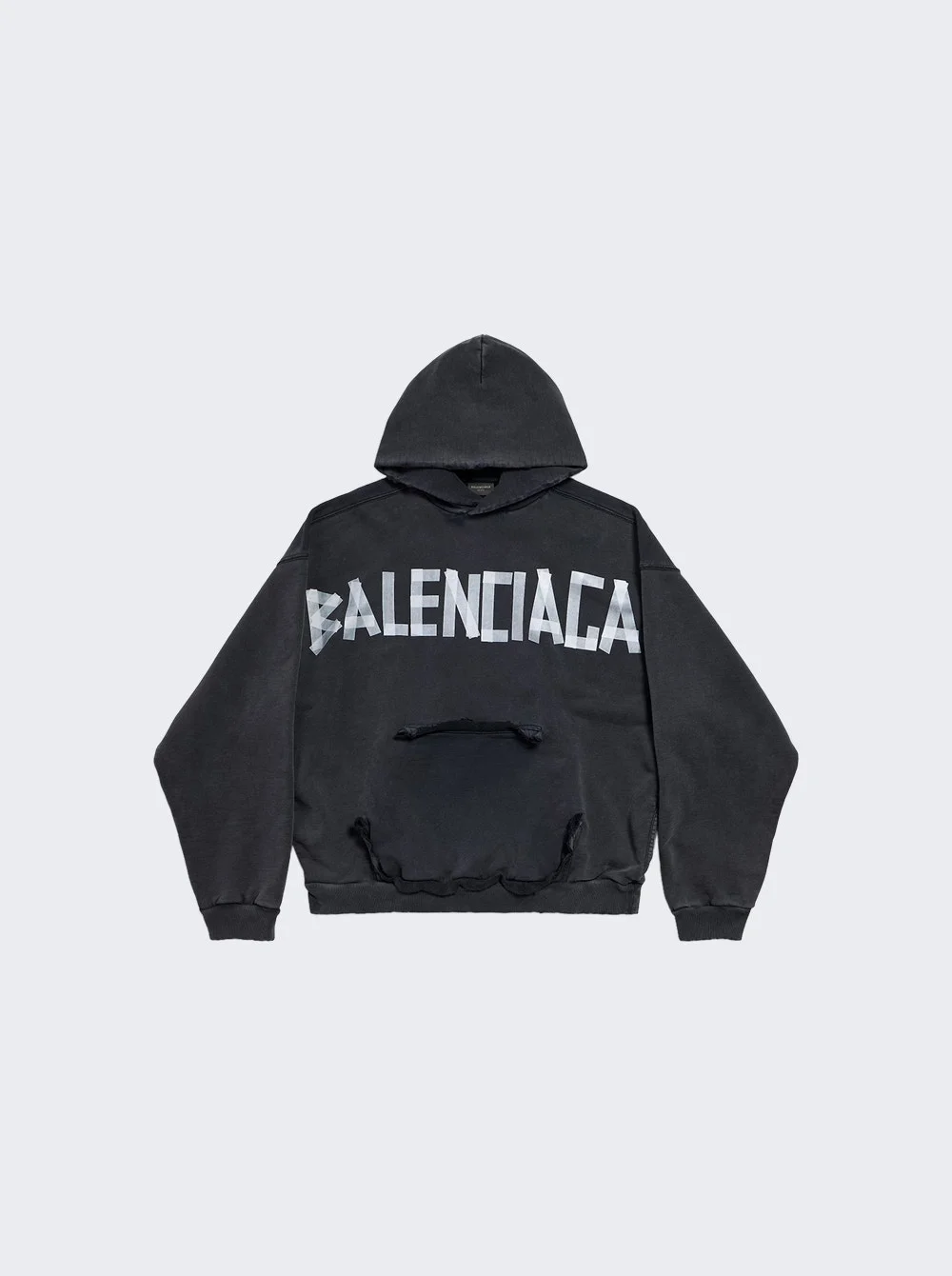 Ripped Pocket Hoodie Faded Washed Black - 1