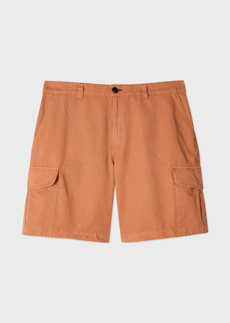 Orange Cotton-Linen Cargo Shorts 1