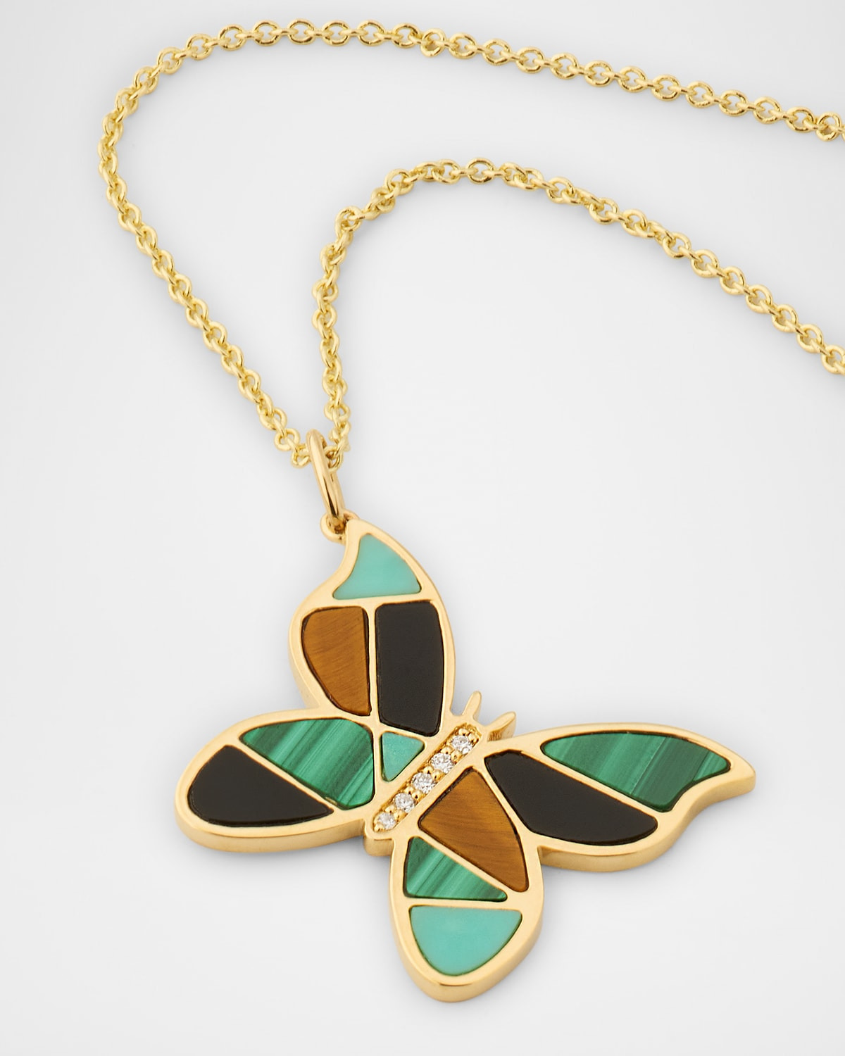 Mosaic Gemstone Butterfly Pendant with Diamonds on Tiffany Chain Necklace - 3
