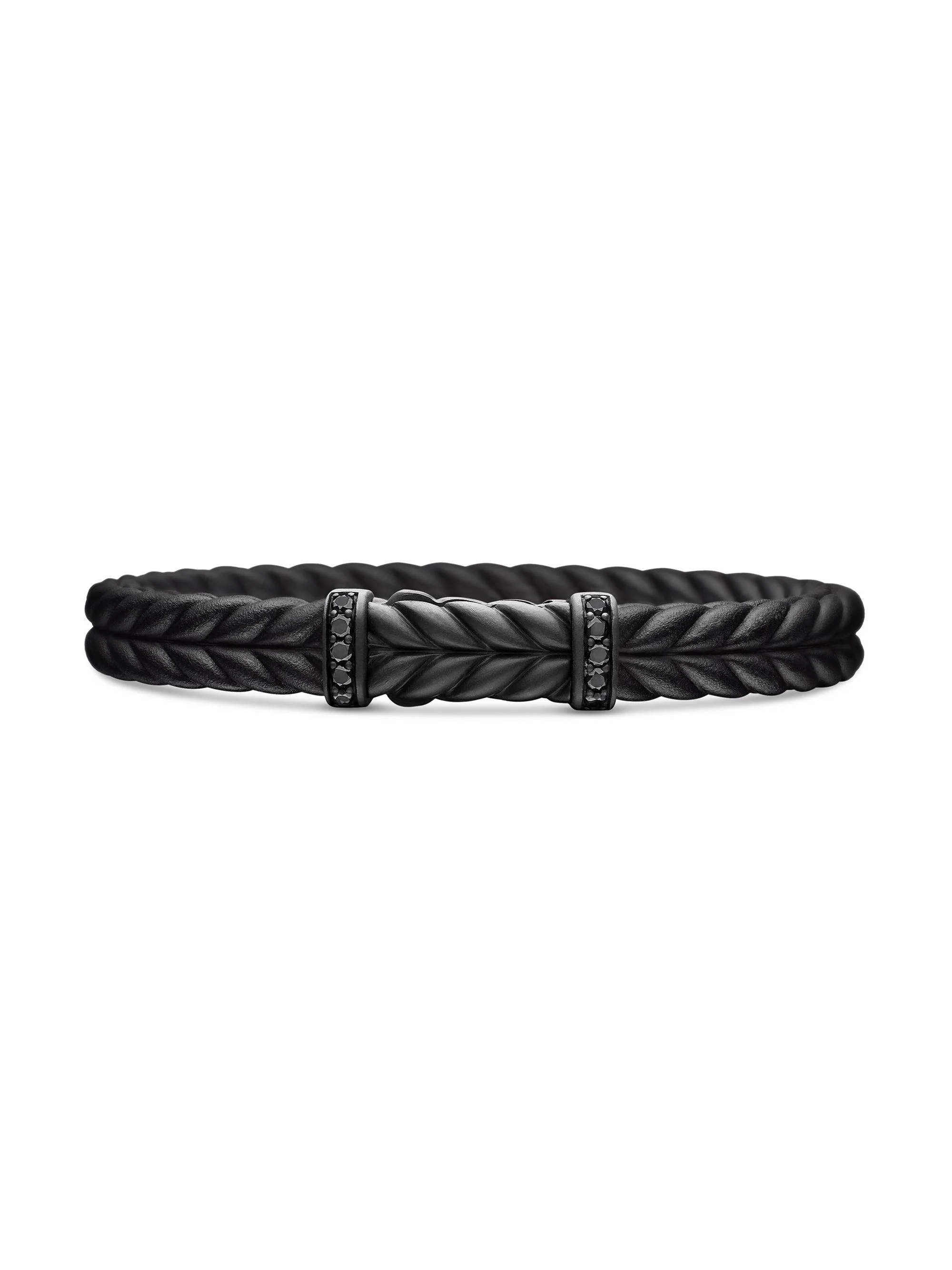 Men's Chevron Black Rubber Bracelet with Black Titanium and Pavé Black Diamonds - Black Diamond - 1