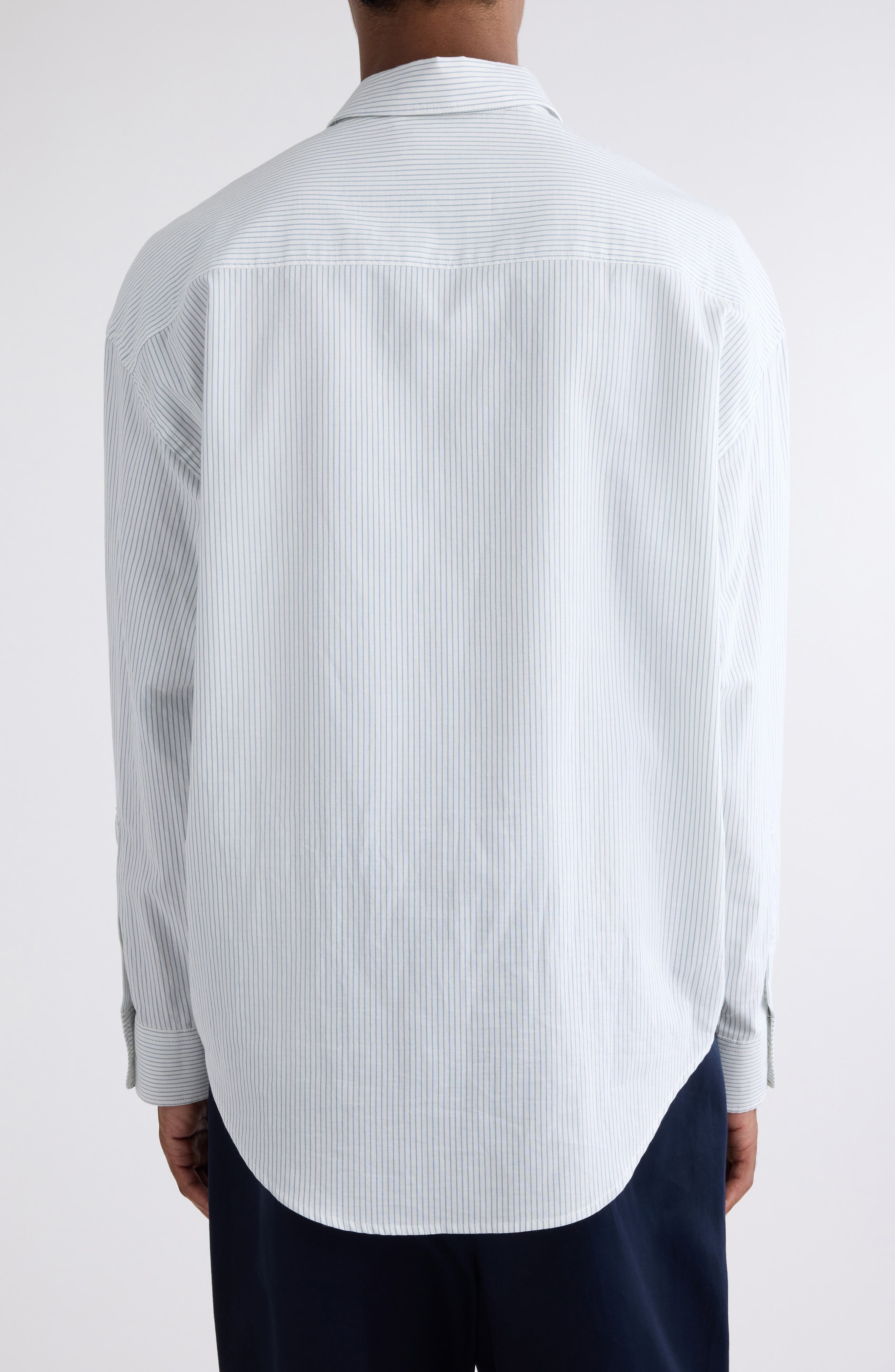 AMI PARIS Boxy Fit Ami de Coeur Stripe Cotton Poplin Button-Up Shirt in 1041 White/blue Note at Nord - 3