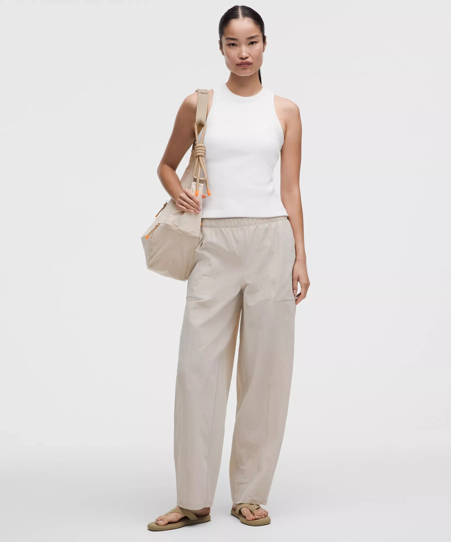 Crinkle Nylon Mid-Rise Barrel-Leg Pant - 1