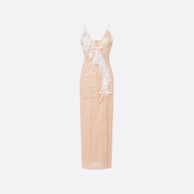 LACE SLIP DRESS WITH SEQUIN-EMBROIDERED RUFFLE 1