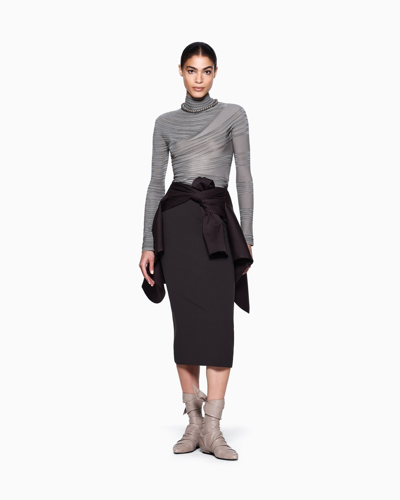 STRETCH, WOOL CRÊPE MIDI SKIRT - 2