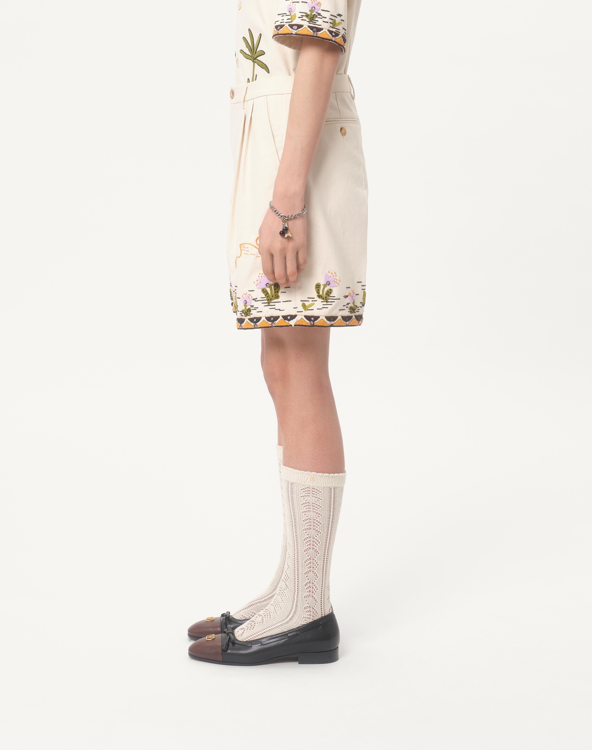 COTTON CANVAS BERMUDA SHORTS WITH FLORAL EMBROIDERY AND JACQUARD TRIMMINGS - 4