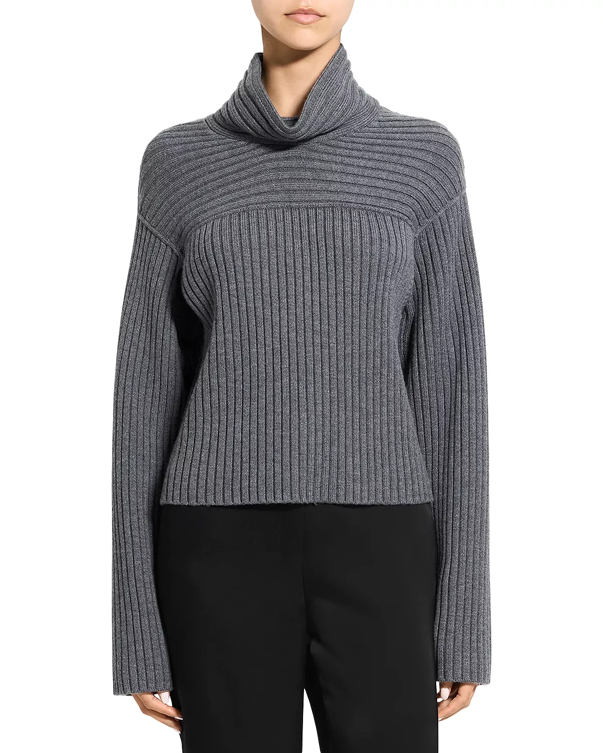 Wool Ribbed Mock Neck Sweater - 1