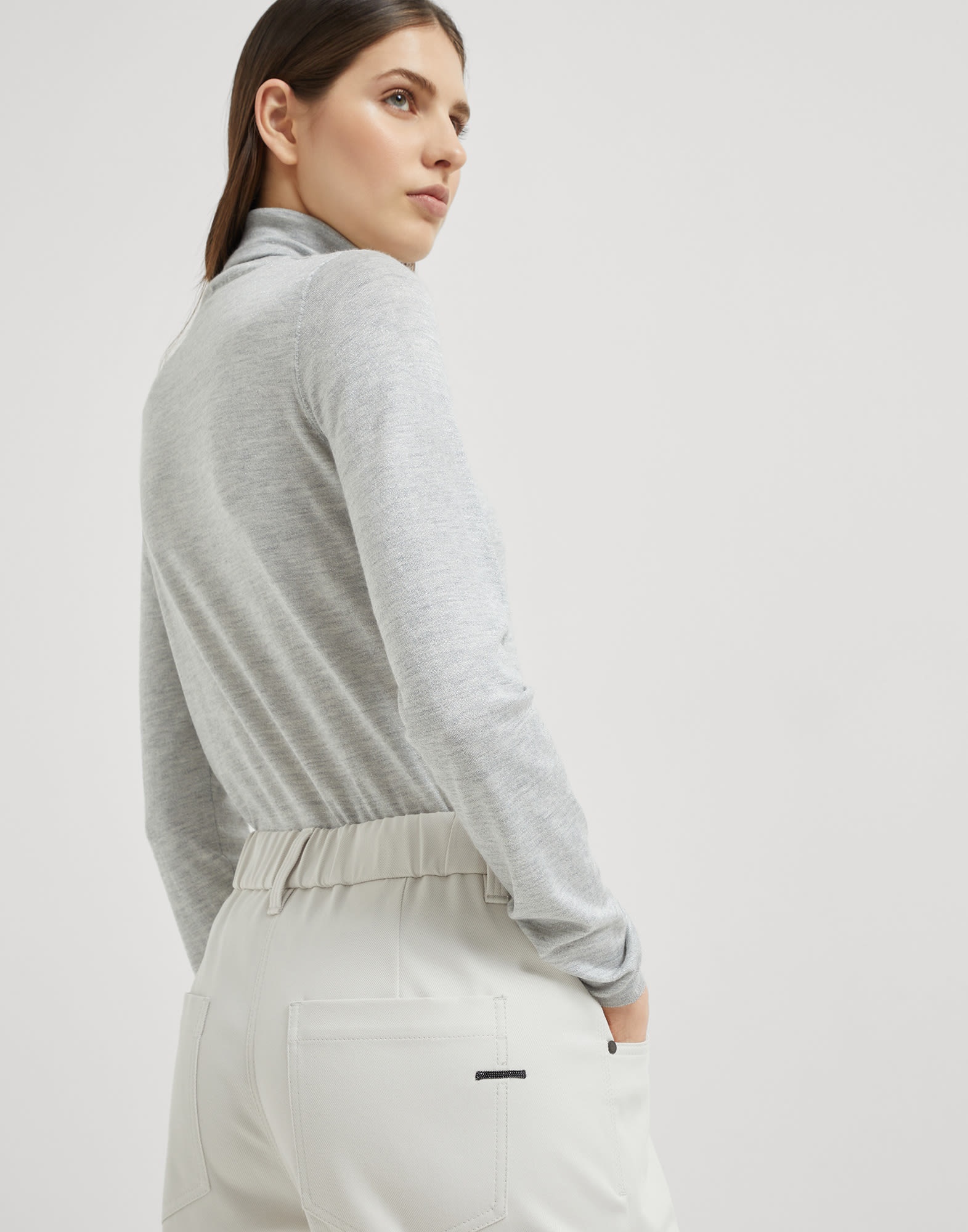 Stretch cotton cover baggy pull-on trousers with shiny bartack - 3