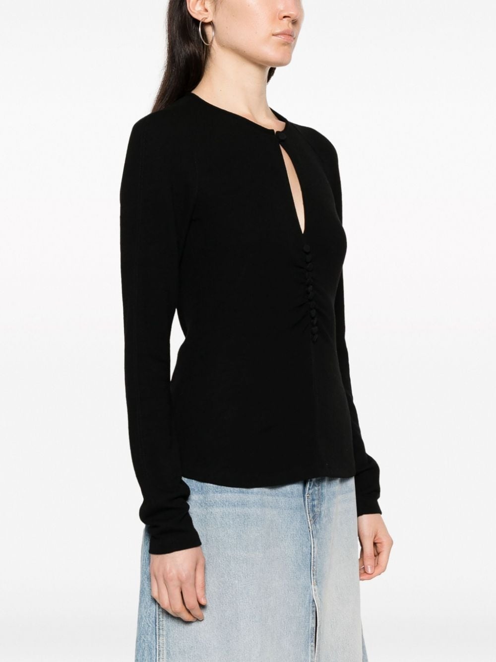 keyhole-neck long-sleeve blouse - 3