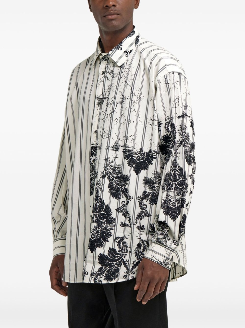 Broccato-print striped shirt - 4