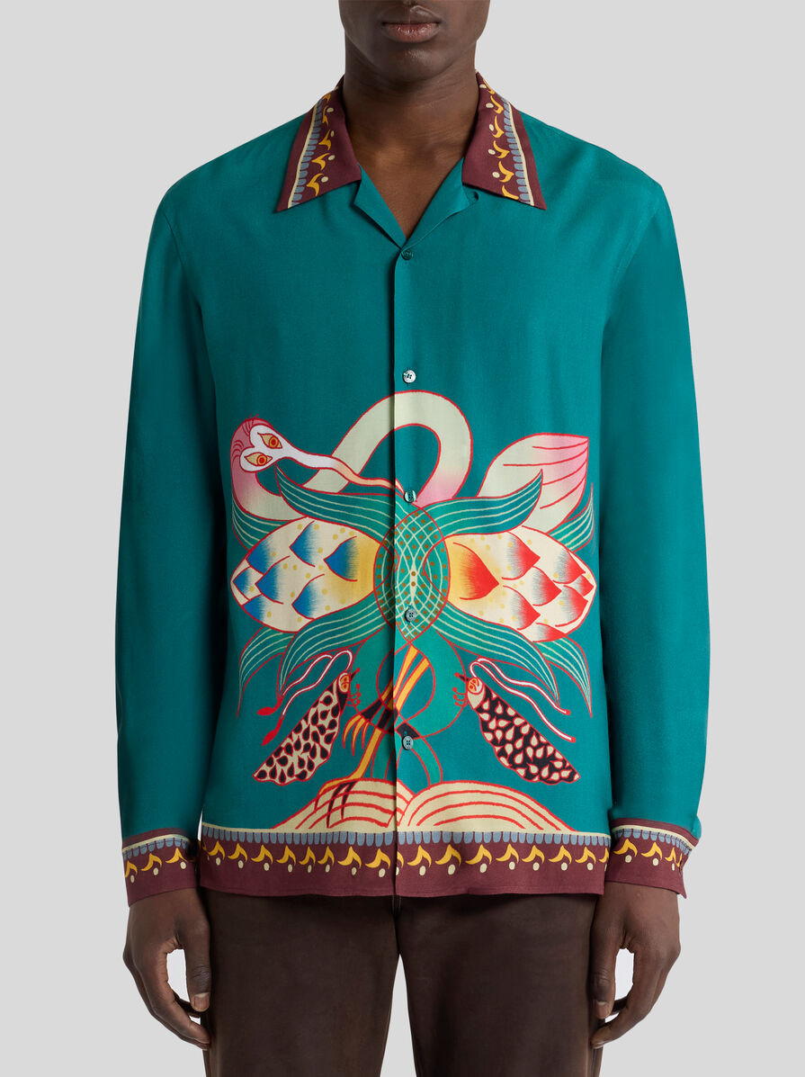 SILK SHIRT WITH PLACED PRINT - 2