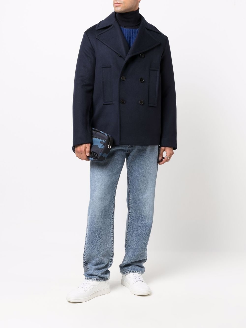 ribbed-panel double-breasted coat - 2