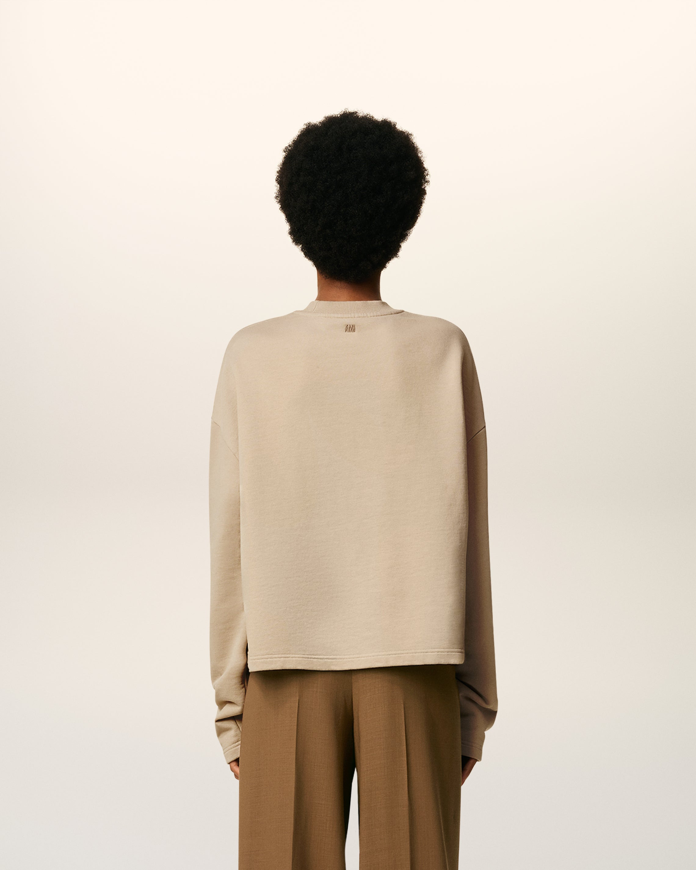 BEIGE COTTON CONTRASTED AMI DE COEUR SWEATSHIRT - 5