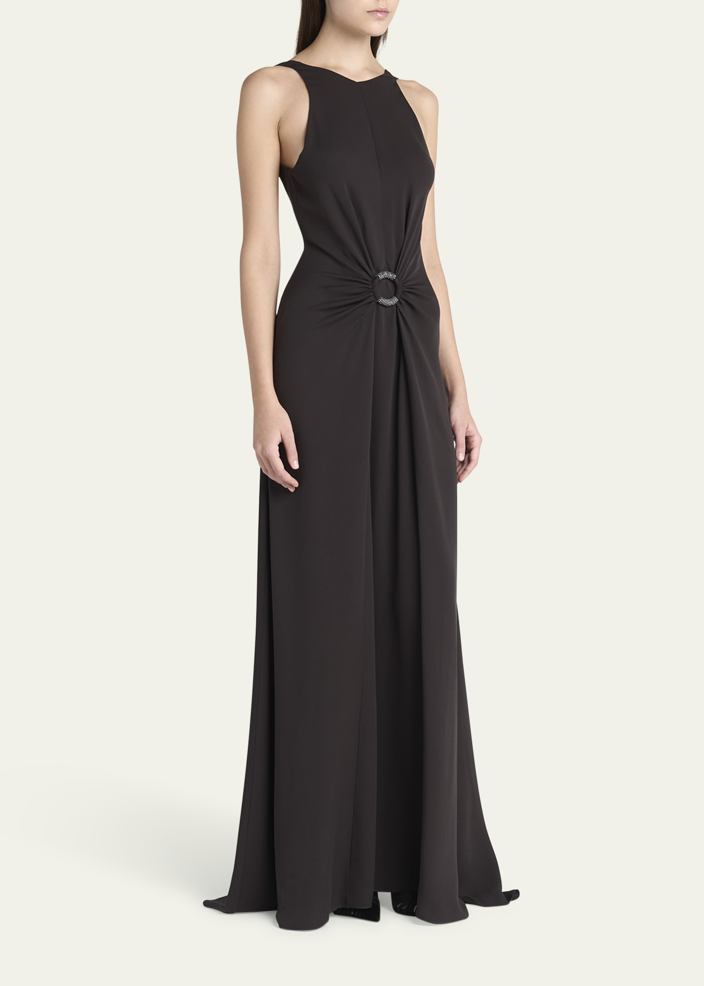Beaded-Ring Silk Georgette Backless Gown - 4