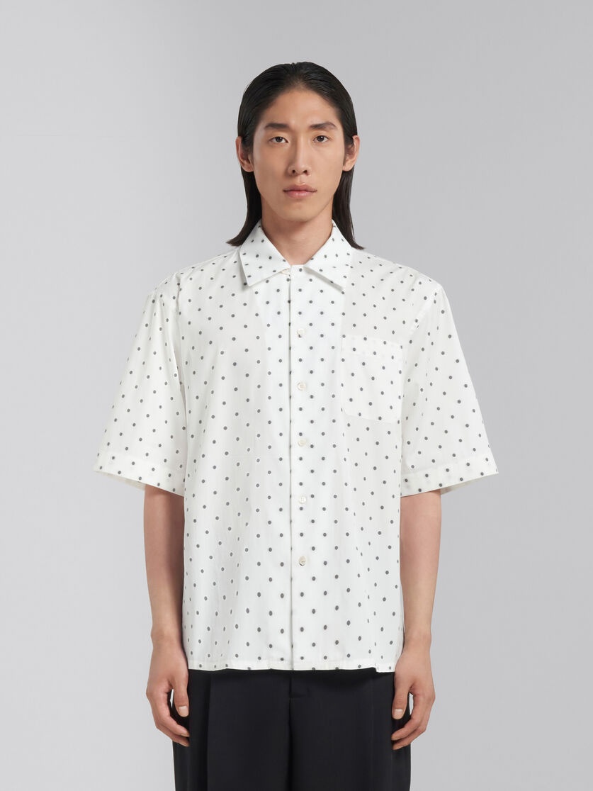 WHITE POPLIN BOWLING SHIRT WITH POLKA DOTS - 2