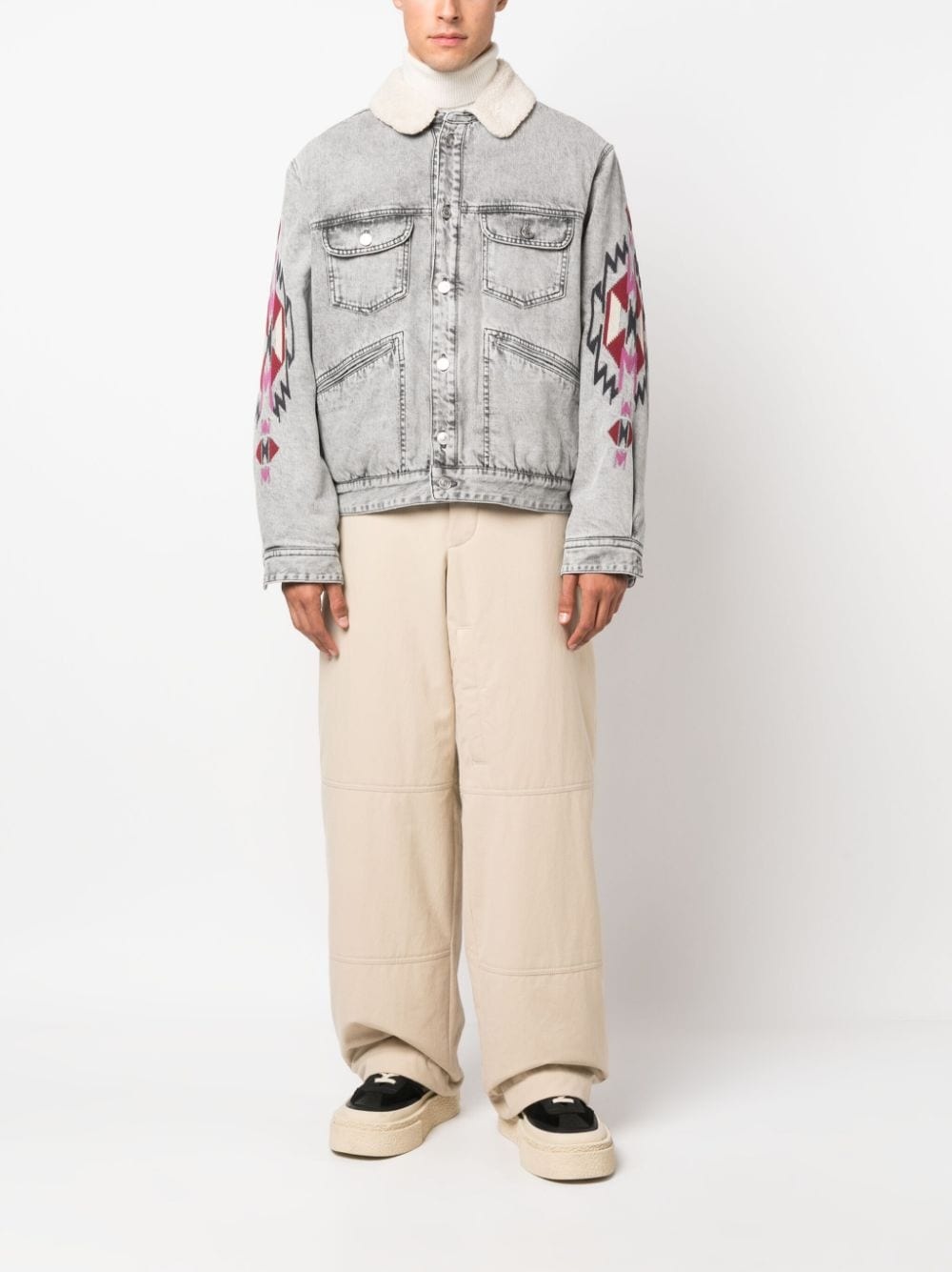 motif-embroidered denim jacket - 2