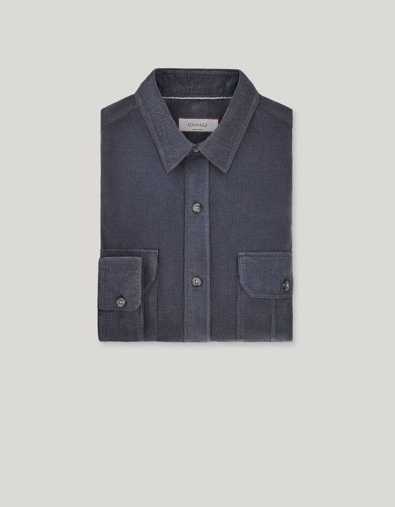 DARK GRAY CASUAL COTTON SHIRT WITH FRONT PLEATS 1