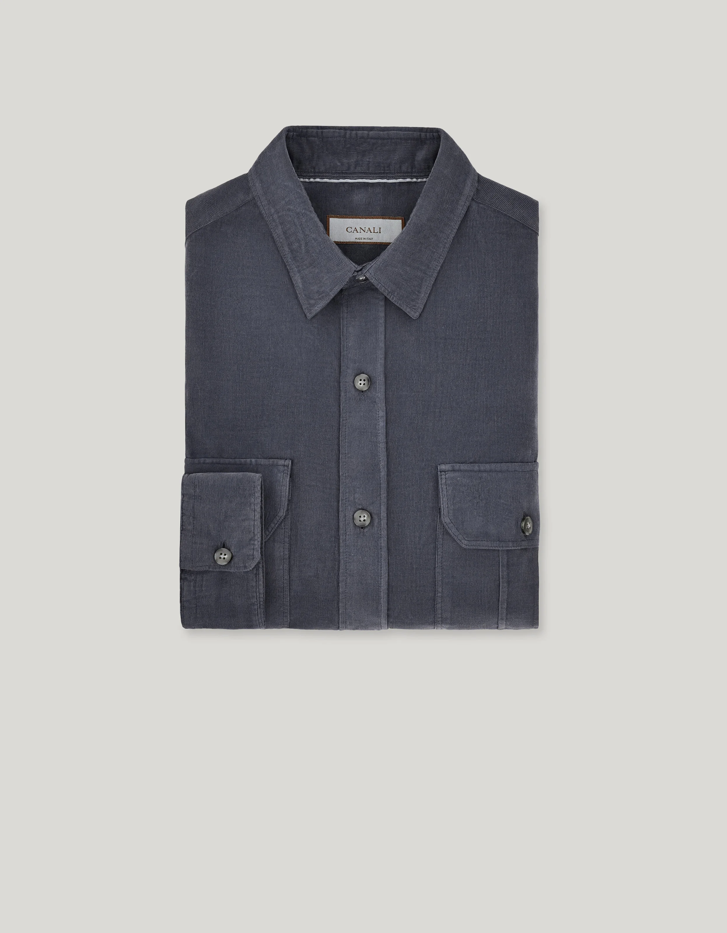 DARK GRAY CASUAL COTTON SHIRT WITH FRONT PLEATS - 1