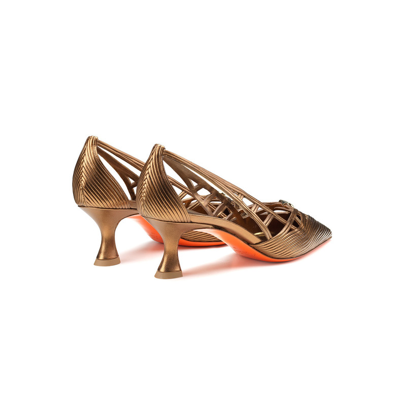 Women's bronze leather mid-heel Meraviglia Collection pump 4