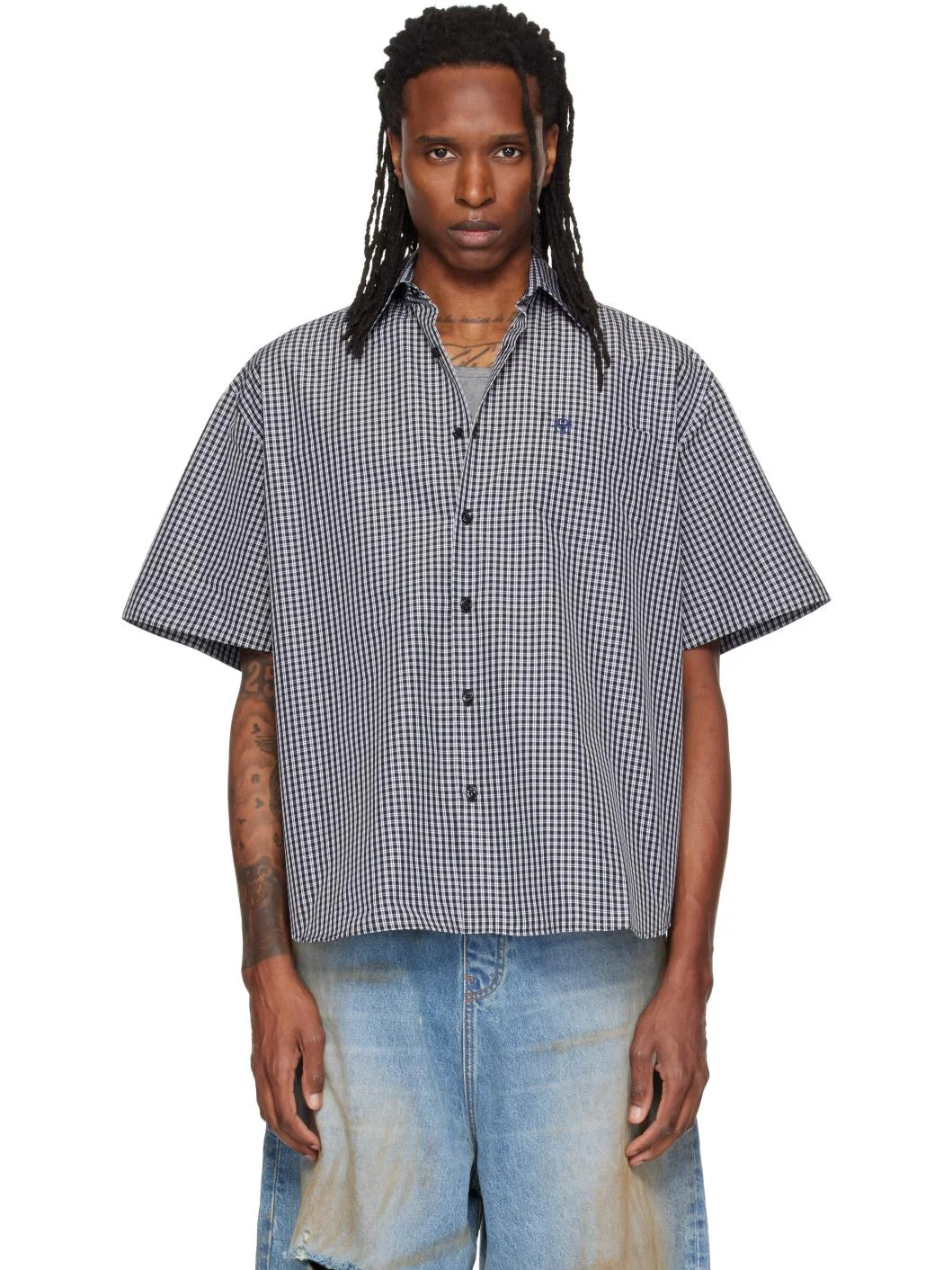 Black Metal Logo Checked Shirt - 1