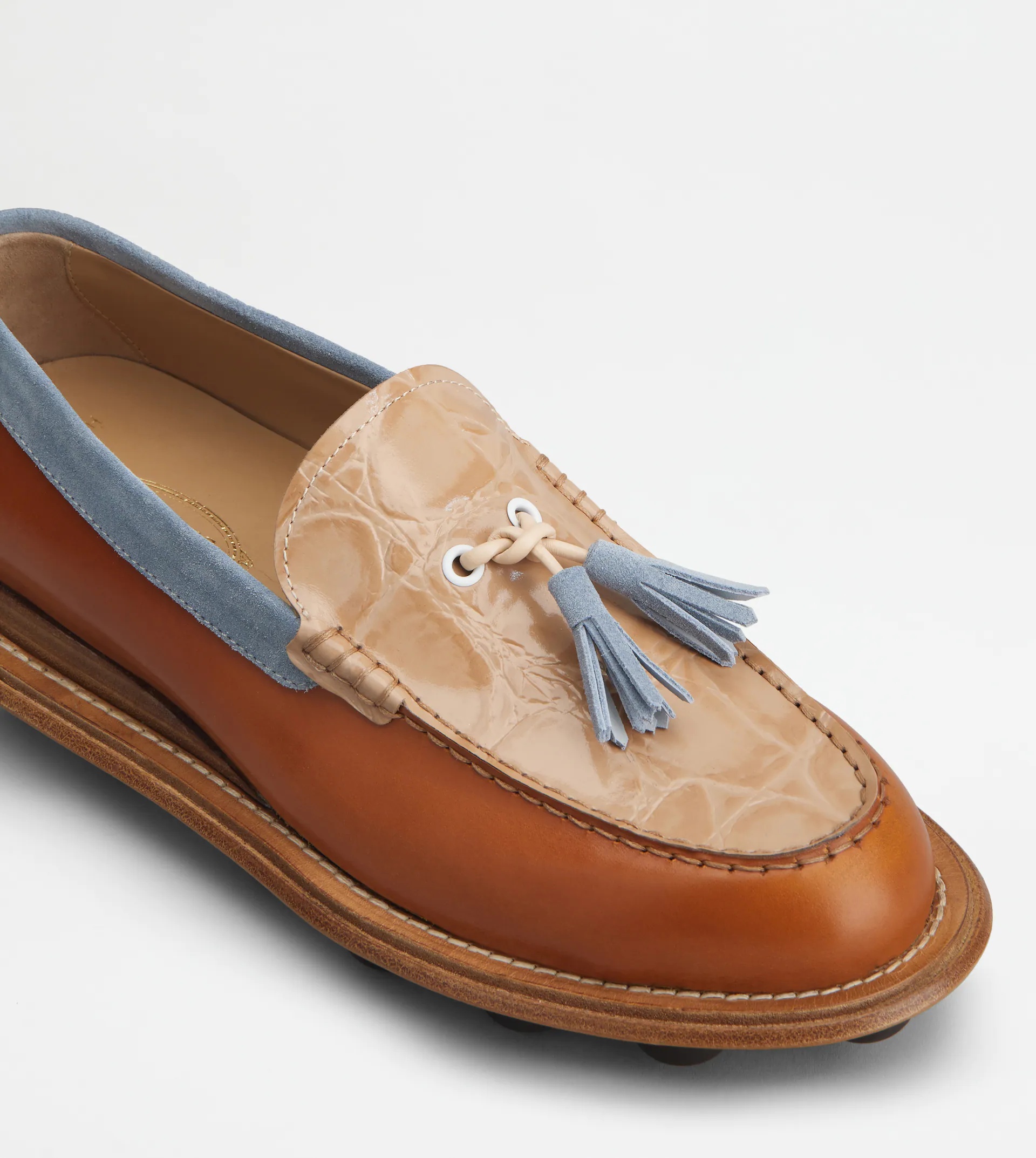 LOAFERS IN LEATHER - BROWN, BEIGE, LIGHT BLUE - 8