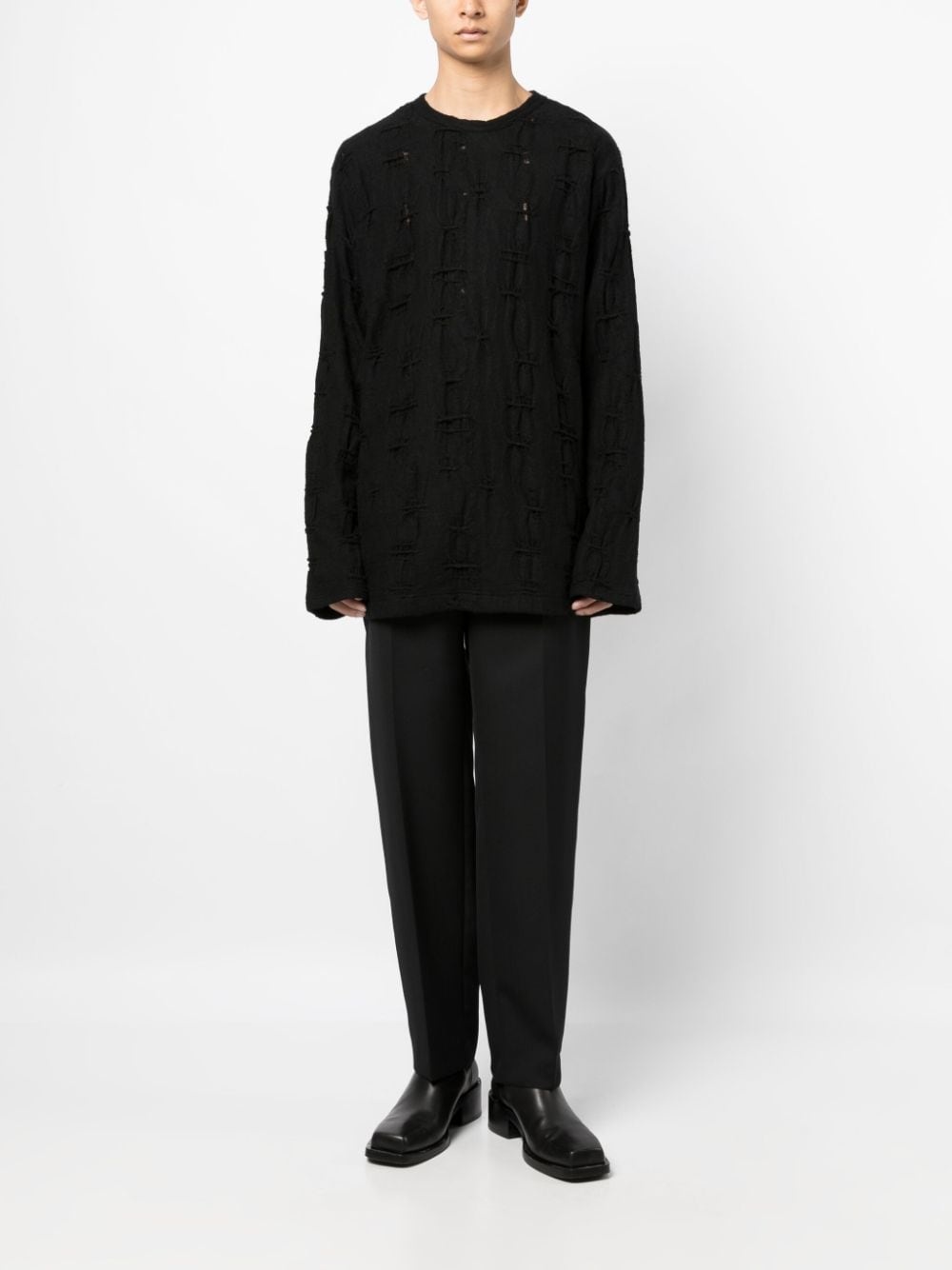 perforated-detailing cotton jumper - 2