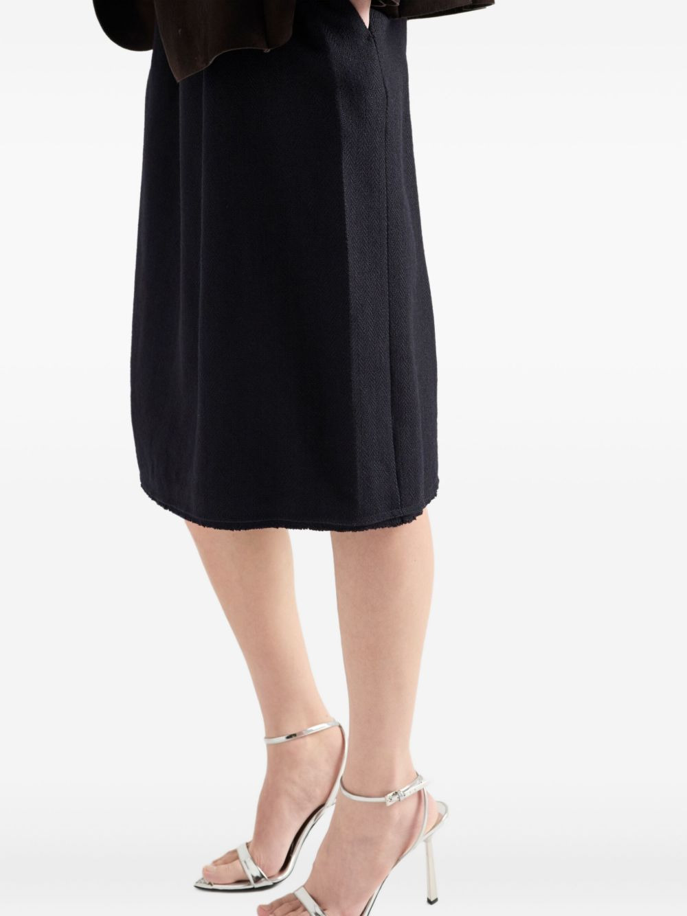 bow-detailed frayed-edge midi skirt - 5