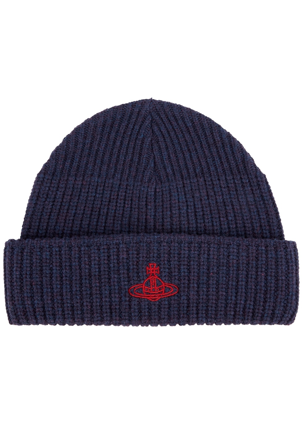 Navy logo-embroidered wool beanie - 1