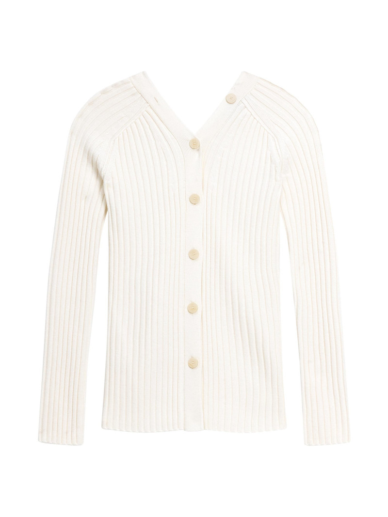 Women's Long Open Back Ribbed Cardigan - White 1