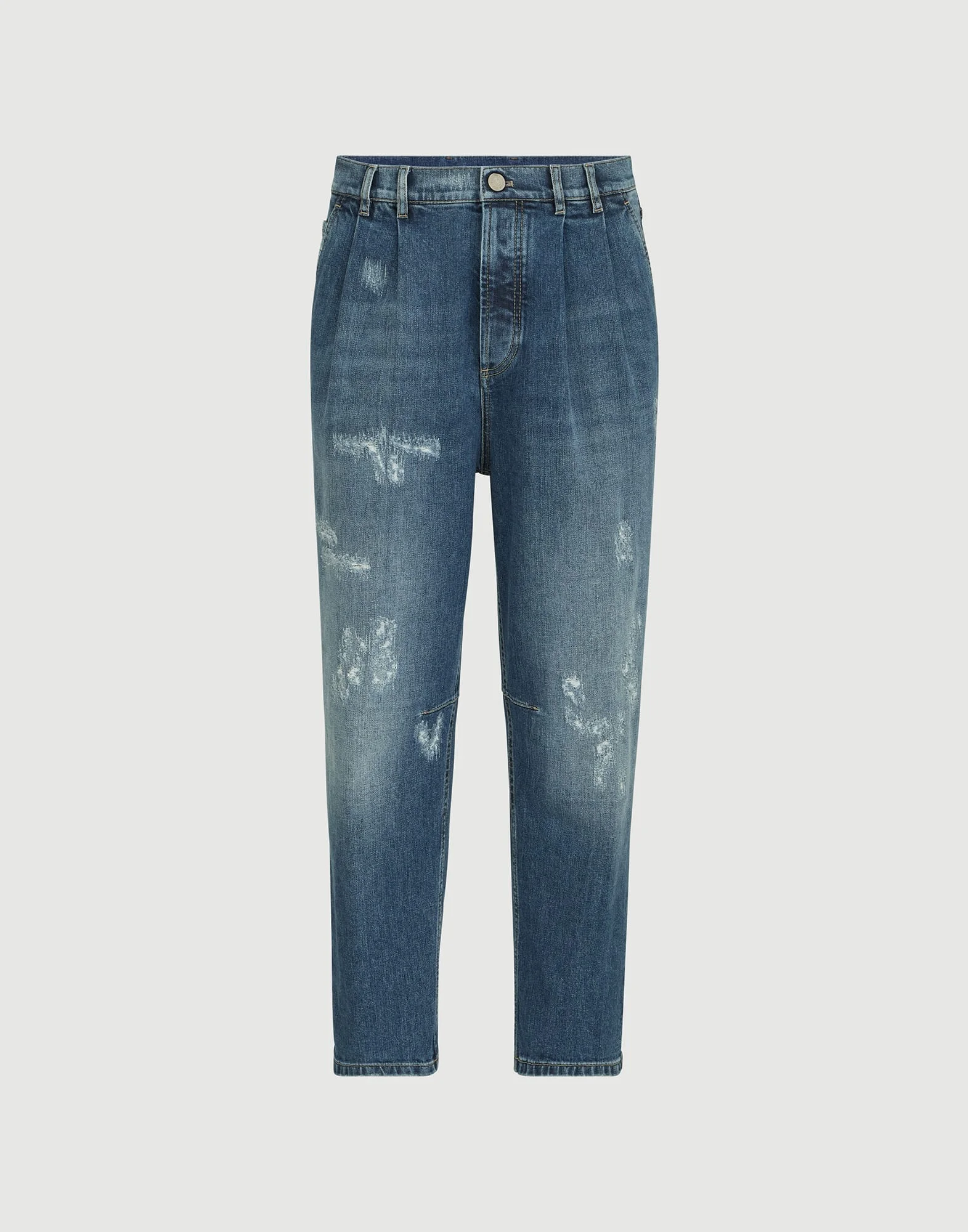 Comfort cotton denim iconic fit five-pocket trousers with double pleats and rips - 1