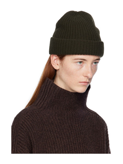 Yves Salomon Khaki Ribbed Beanie outlook