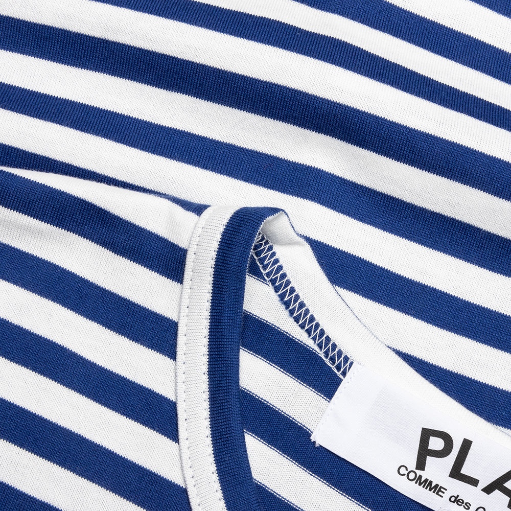 COMME DES GARCONS PLAY STRIPED BIG HEART LONG SLEEVE T-SHIRT - BLUE/WHITE - 4