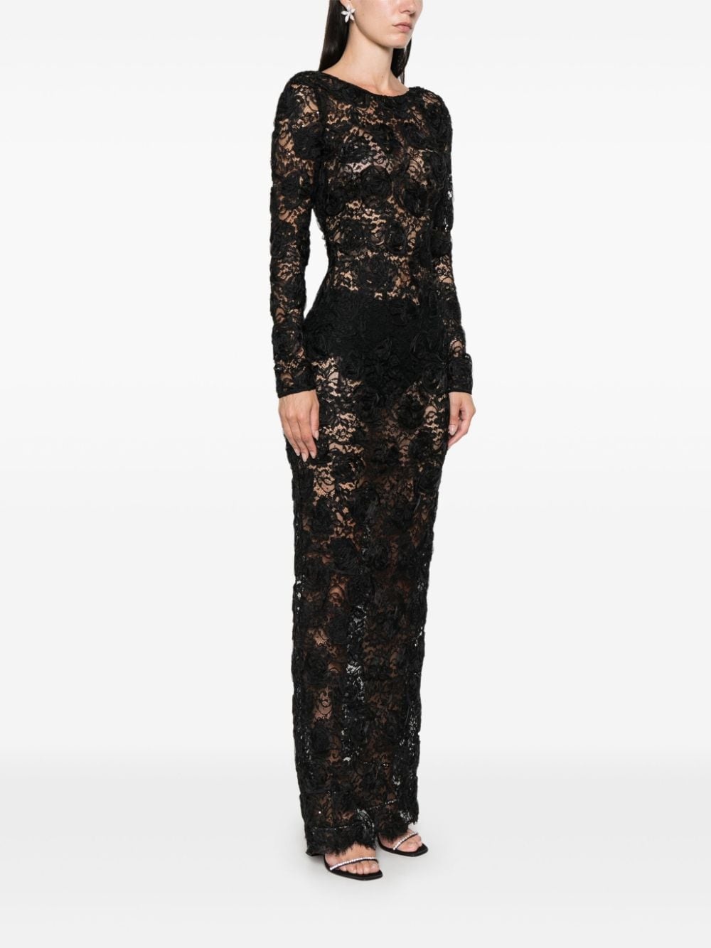 sequin-embellished floral-appliqué maxi dress - 3