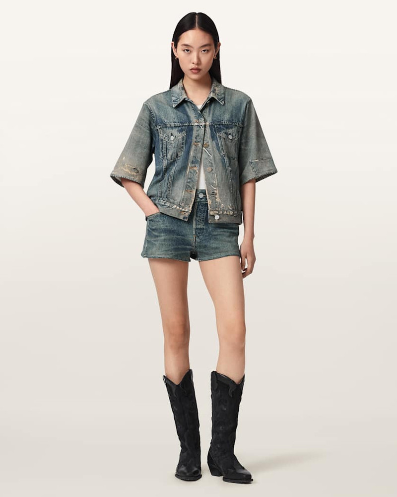 ALLSAINTS ASHER TERRY HIGH WAISTED DENIM ILLUSION SHORTS outlook