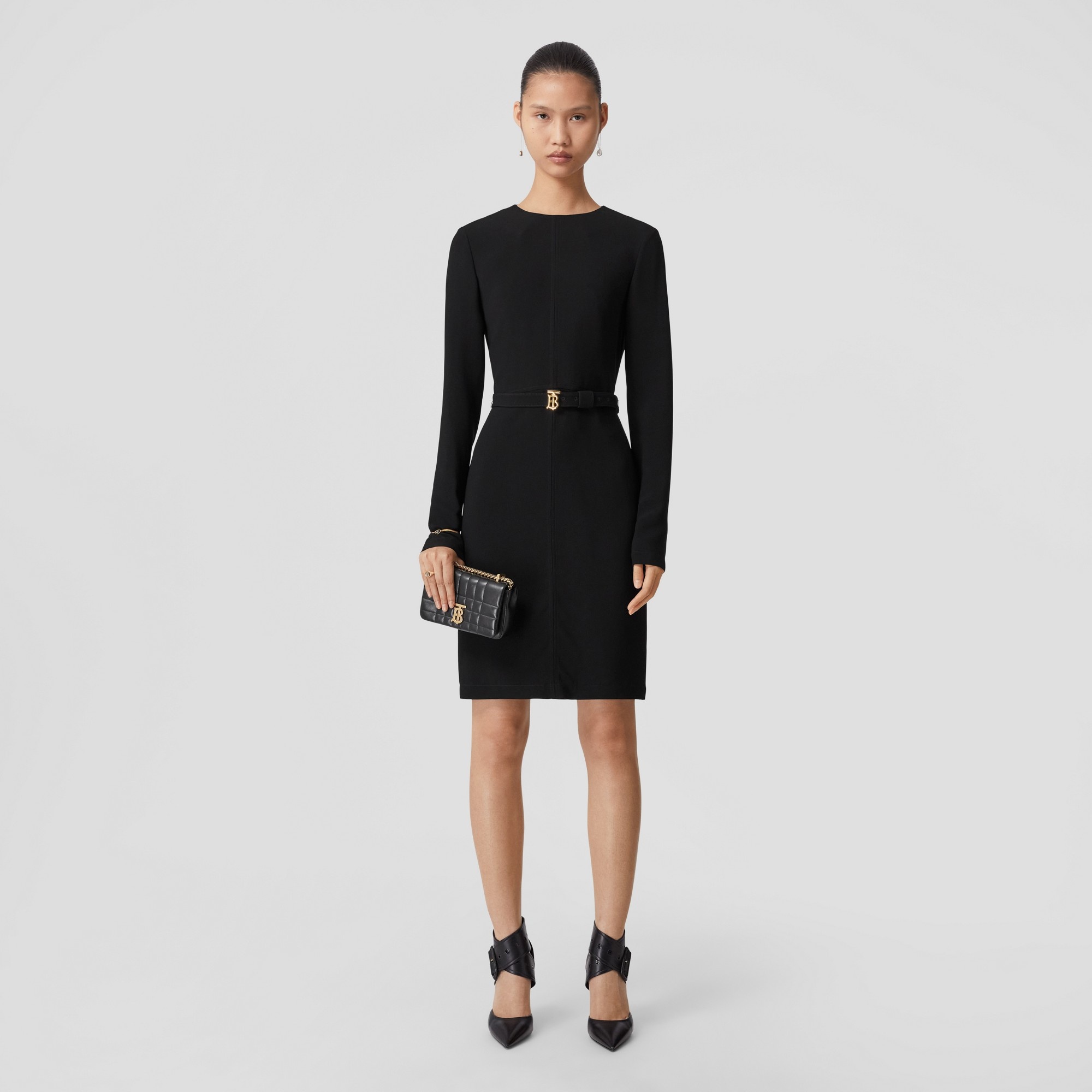 Long-sleeve Monogram Motif Belted Dress - 4