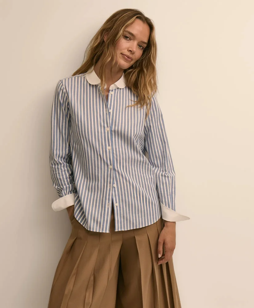Cotton-Blend Stripe Contrast-Collar Shirt - 1