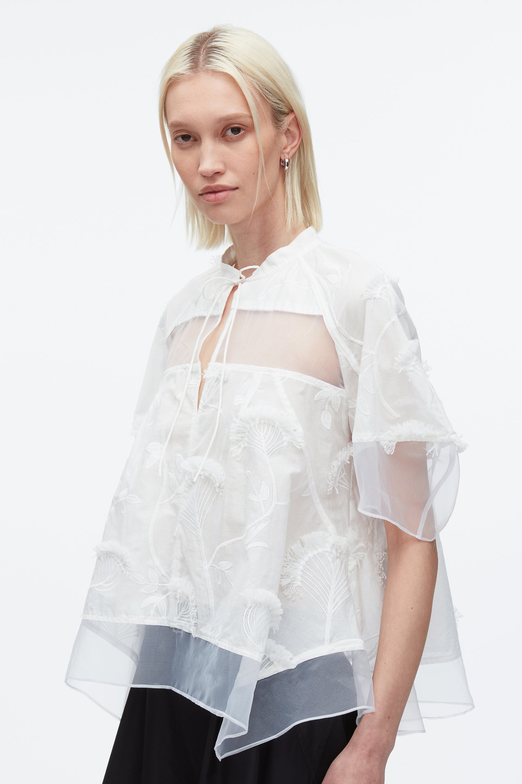 Embroidery Voile Top with Organza Combo - 6
