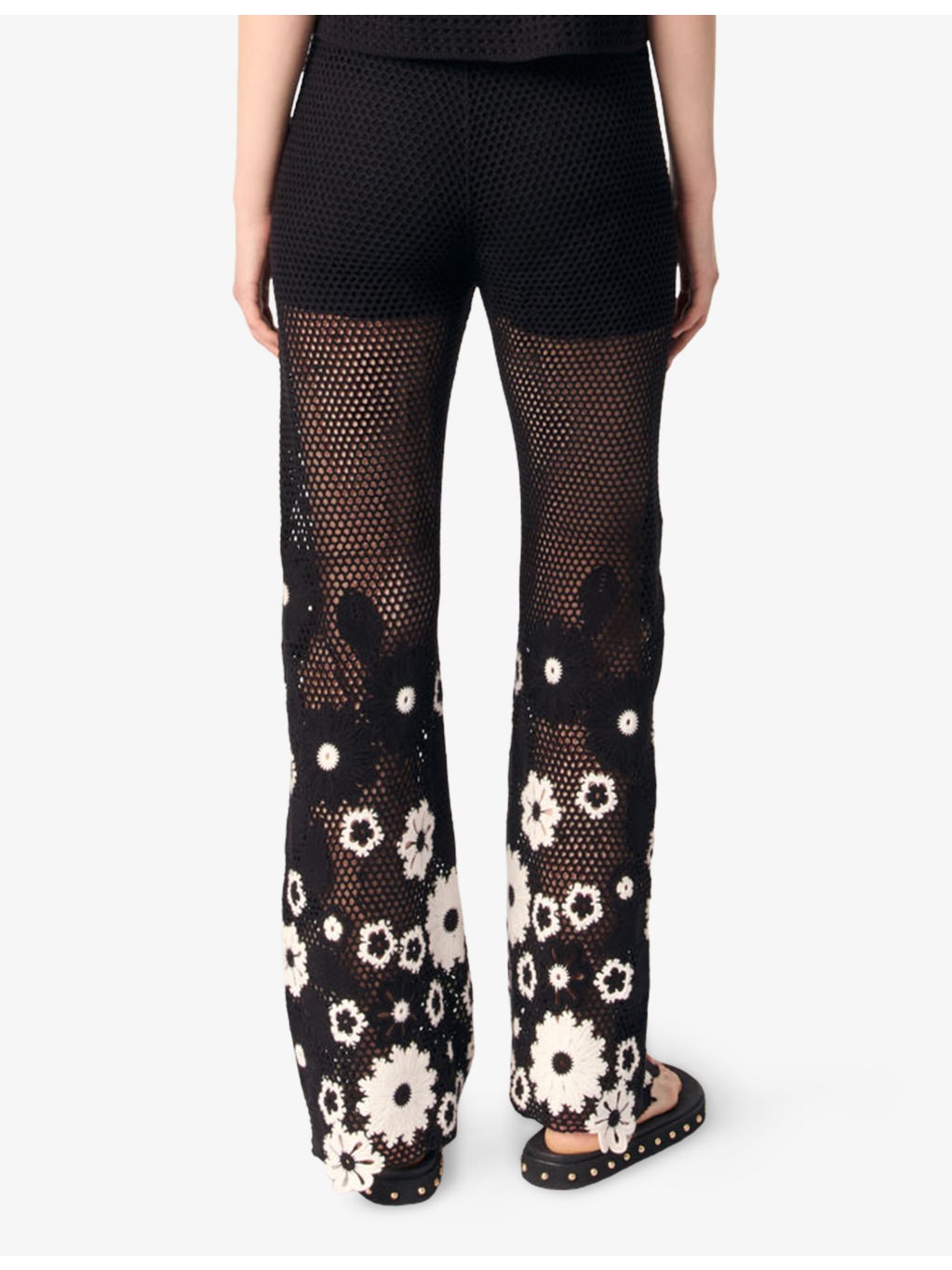 Floral-Pattern Wide-Leg Cotton-Crochet Trousers - 4