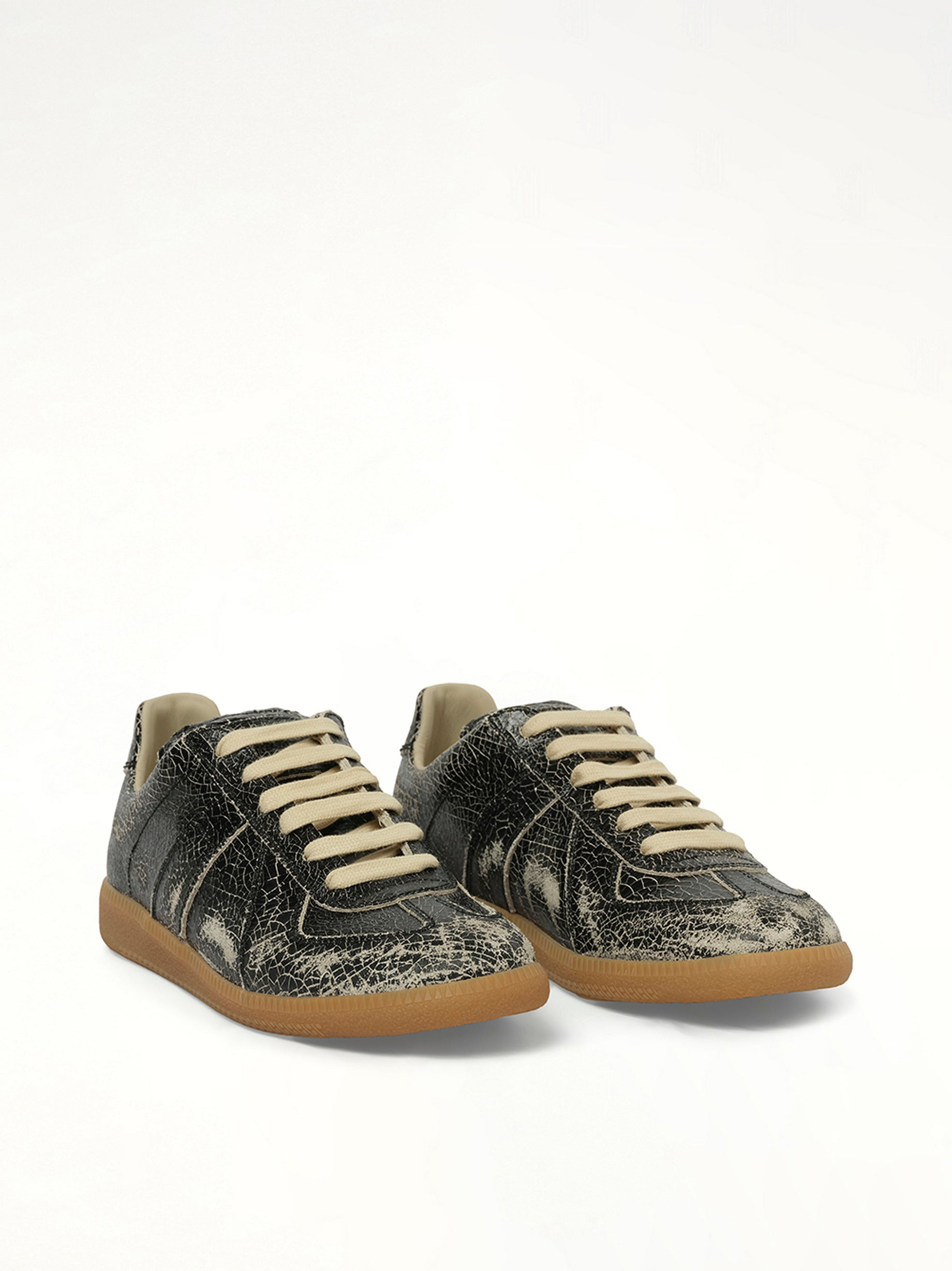 Replica Crackling Leather Sneaker in Black/White - 2