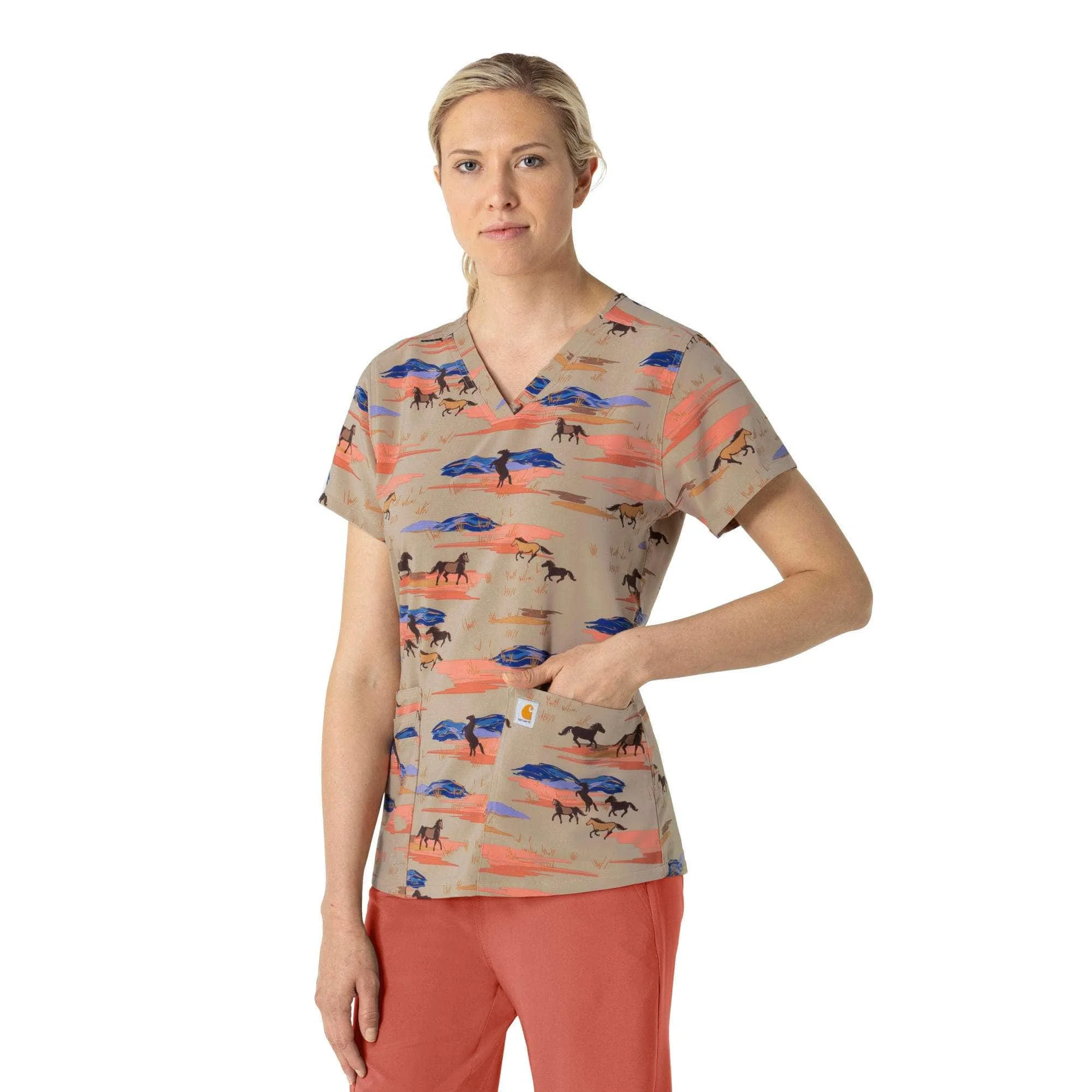 Women's Cross-Flex V-Neck Print Scrub Top - 1