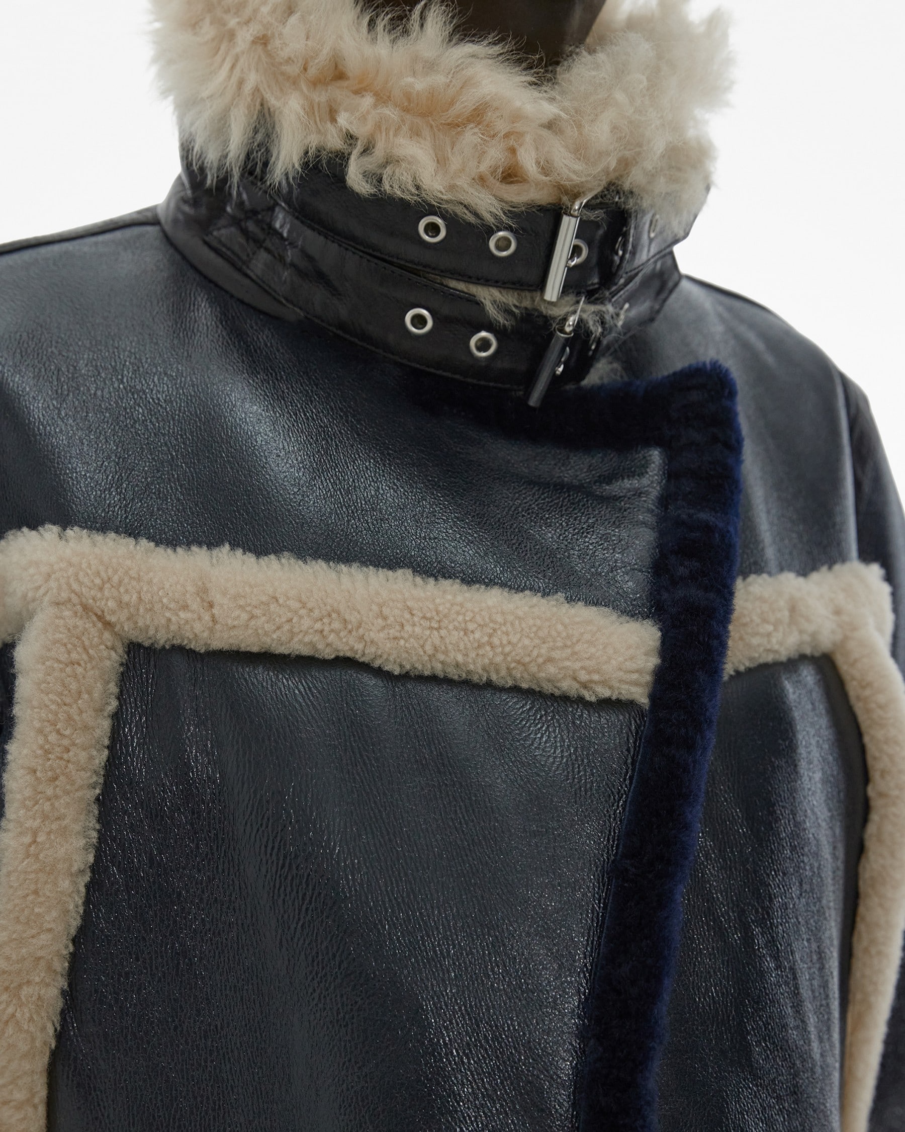 RIBBED SHEARLING AVIATOR JACKET - 6