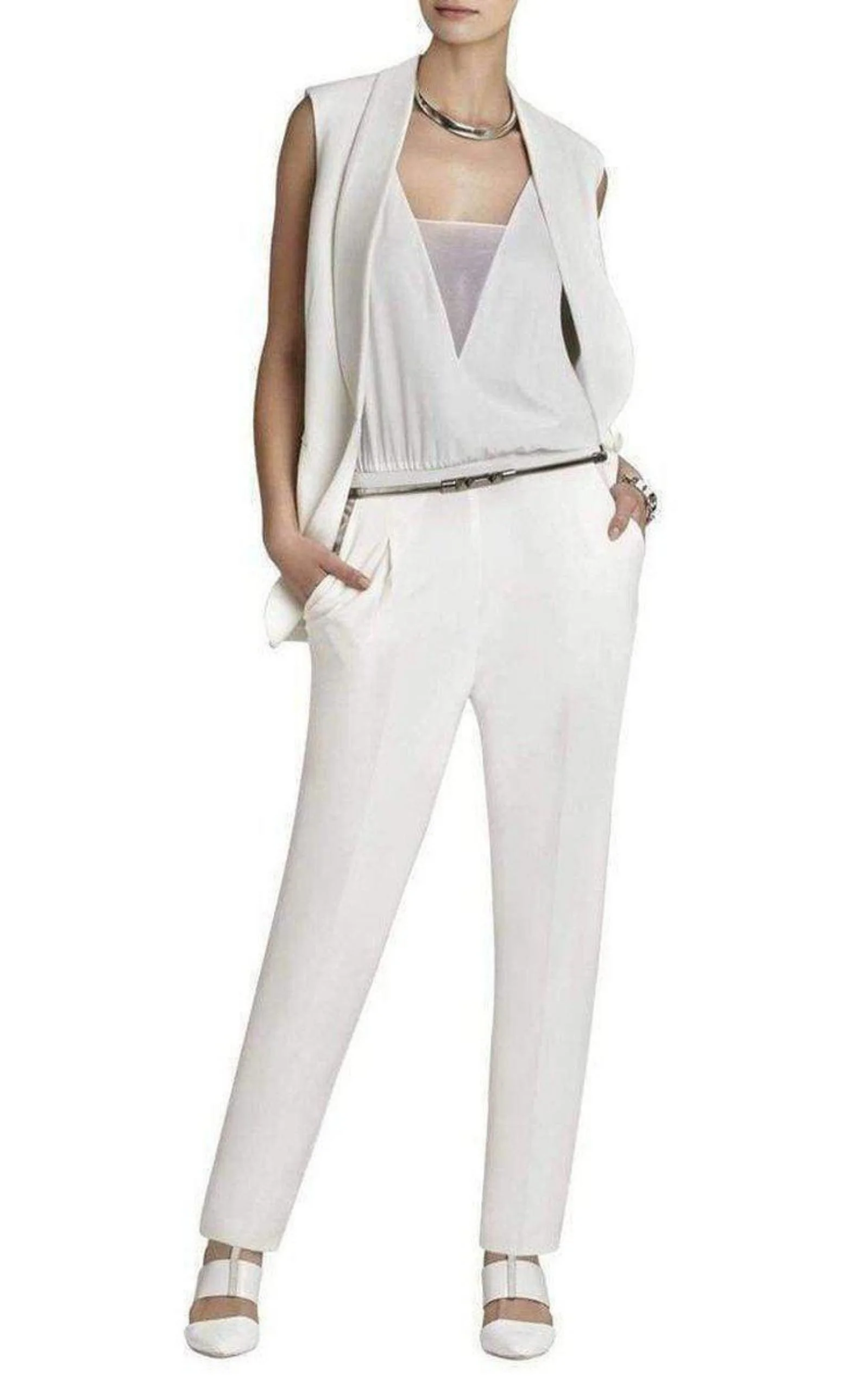 BCBGMAXAZRIA - Waylen Sleeveless White Jumpsuit - 1