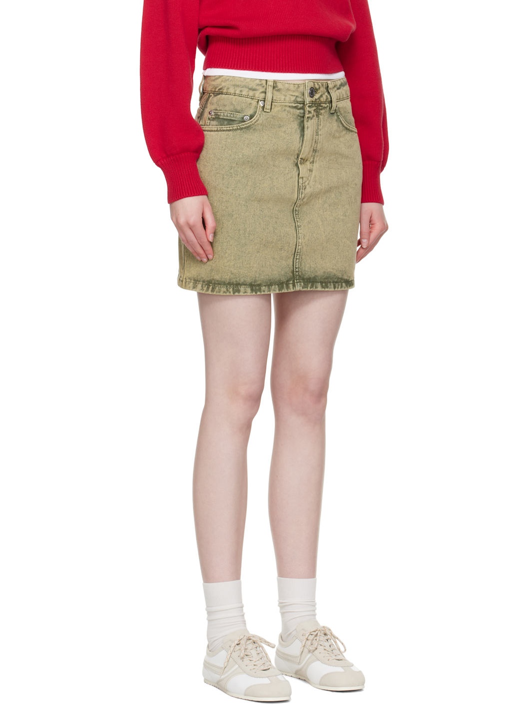 Khaki Cotton Denim Miniskirt - 2