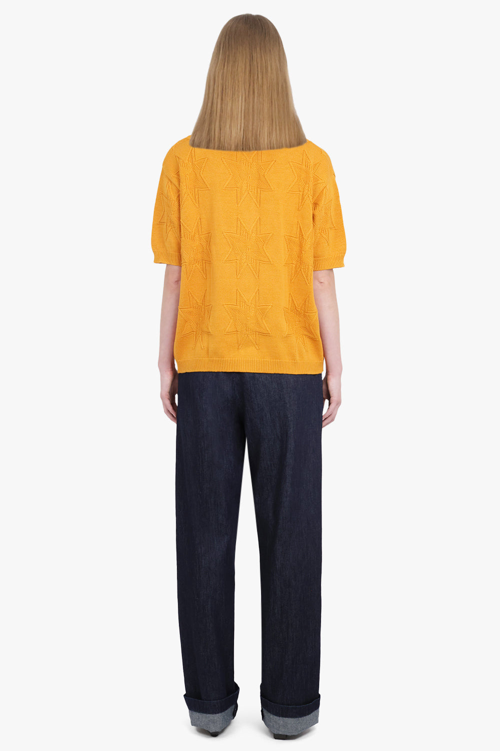 STARFISH JACQUARD HALF KNIT CARDIGAN | ORANGE - 4
