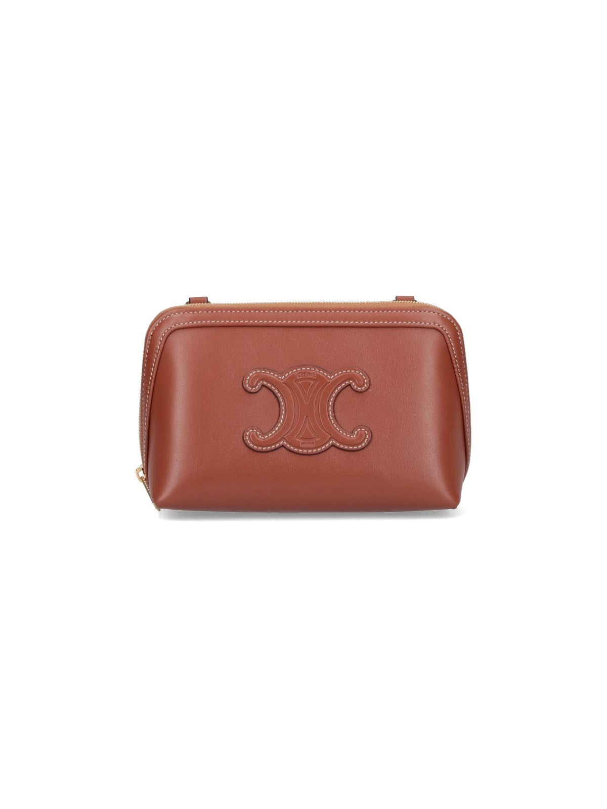【CELINE】TRIOMPHE LEATHER POUCH●10E383DR804LU Clutch on Chain Cuir triomphe IN smooth calfskin - TAN | CELINE